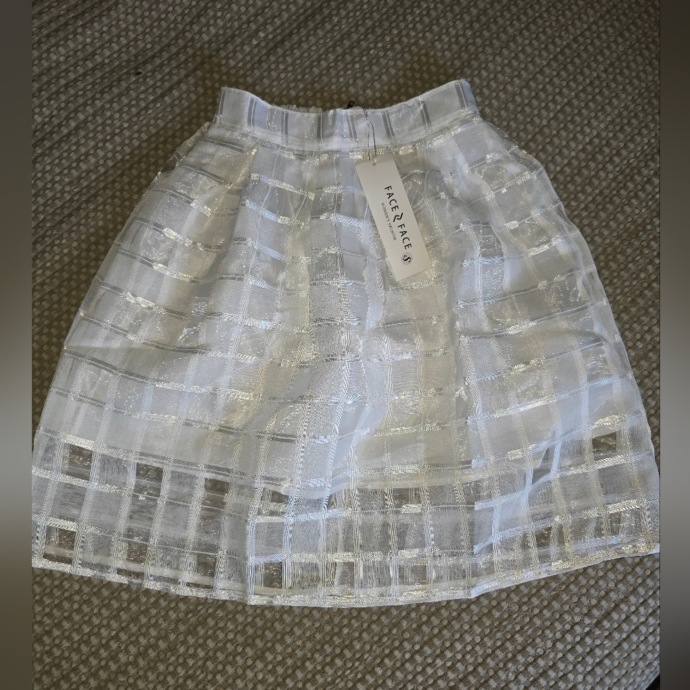 Face And Face White Sheer Lined Check Pattern Skirt Knee Length Size S